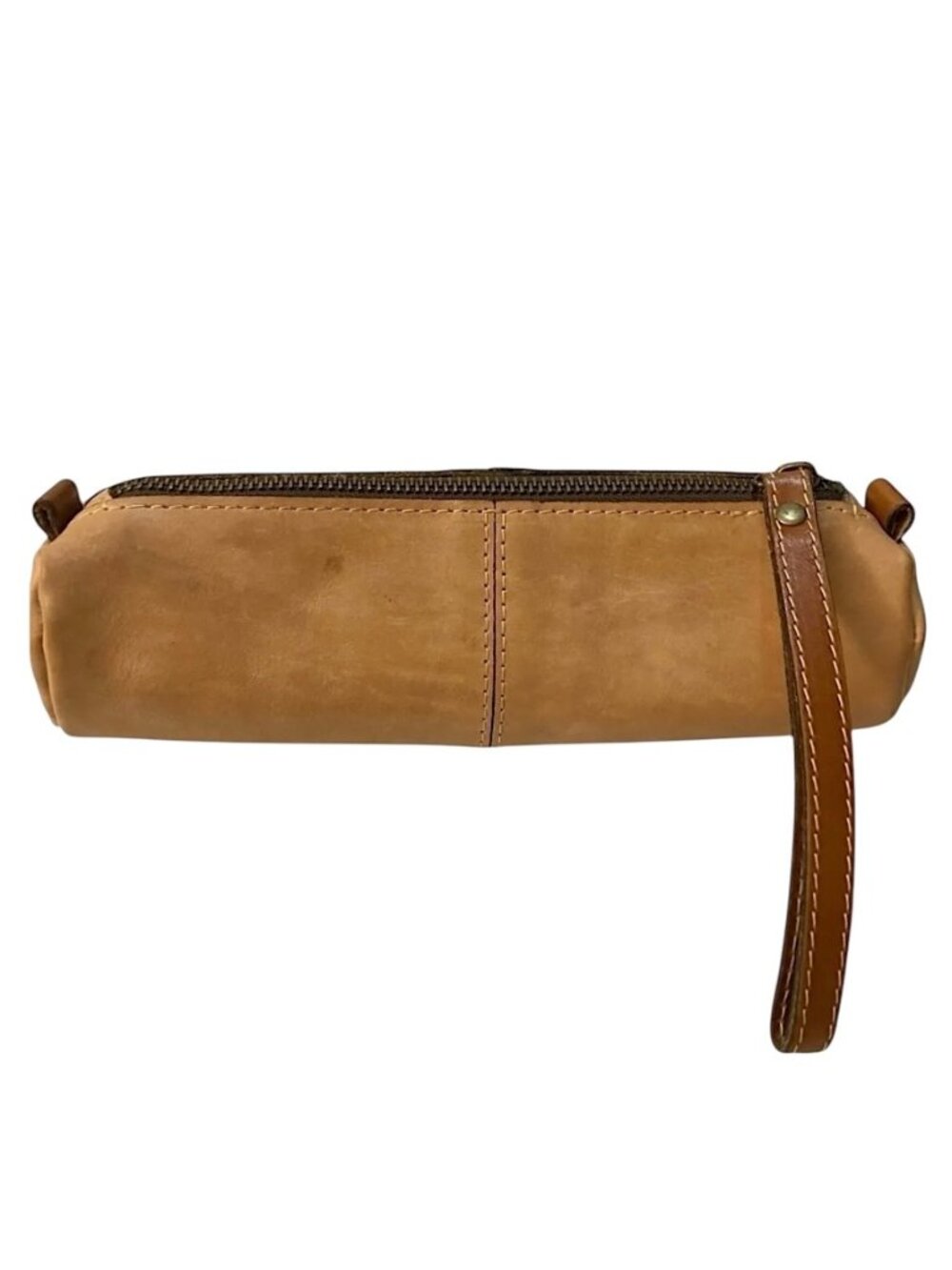 PATRICIA NASH Italian Leather Wristlet Pouch Zipper Tan Brown Rectangle